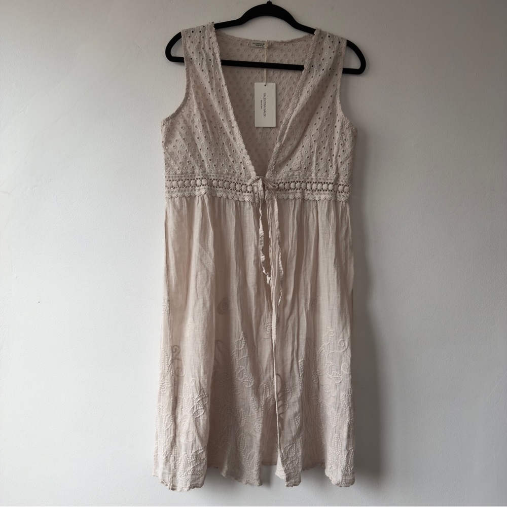 Valentina‎ Naldi Eyelet Lace Tie-Front Vest - Soft Beige One Size